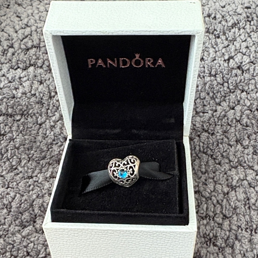 Pandora Silver Heart Ring with Blue Detail